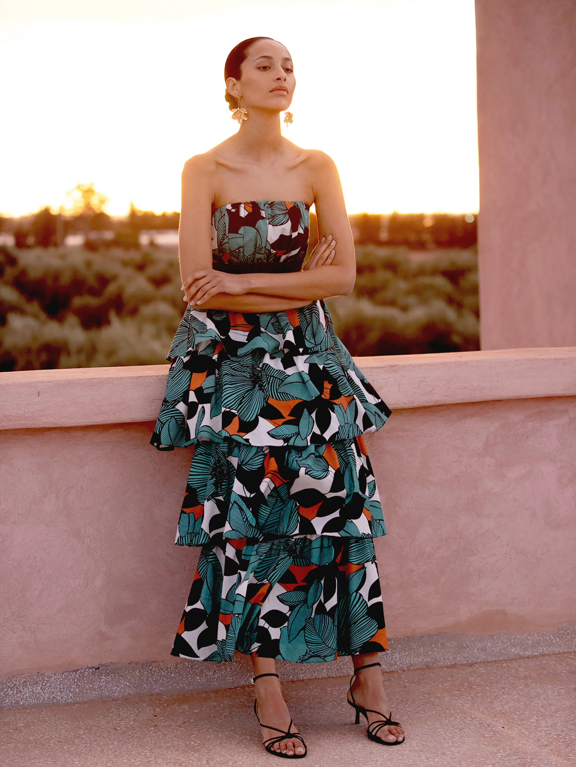 Claudia Leaf Print Tiered Dress