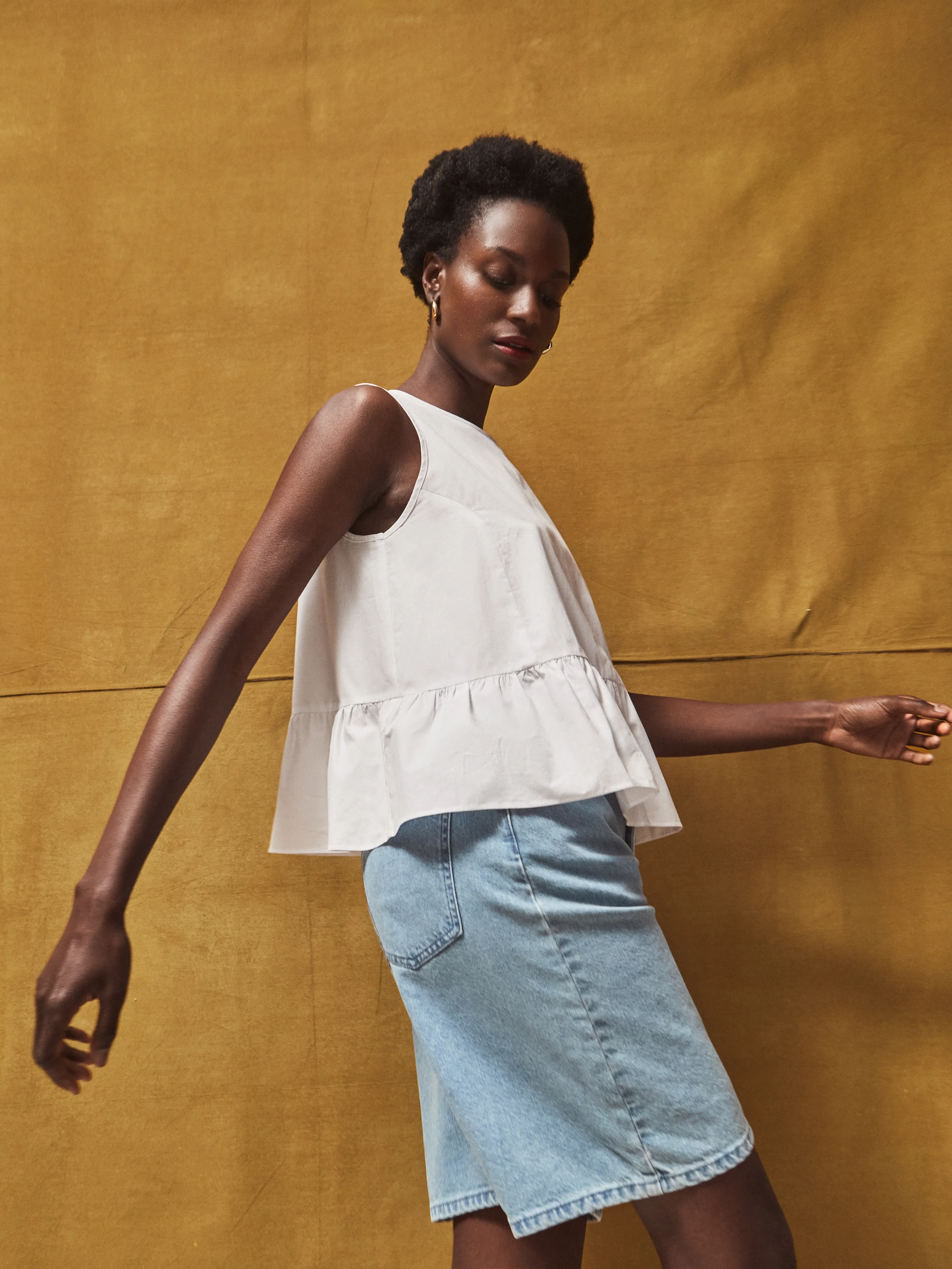 White Frill Hem Cotton Top