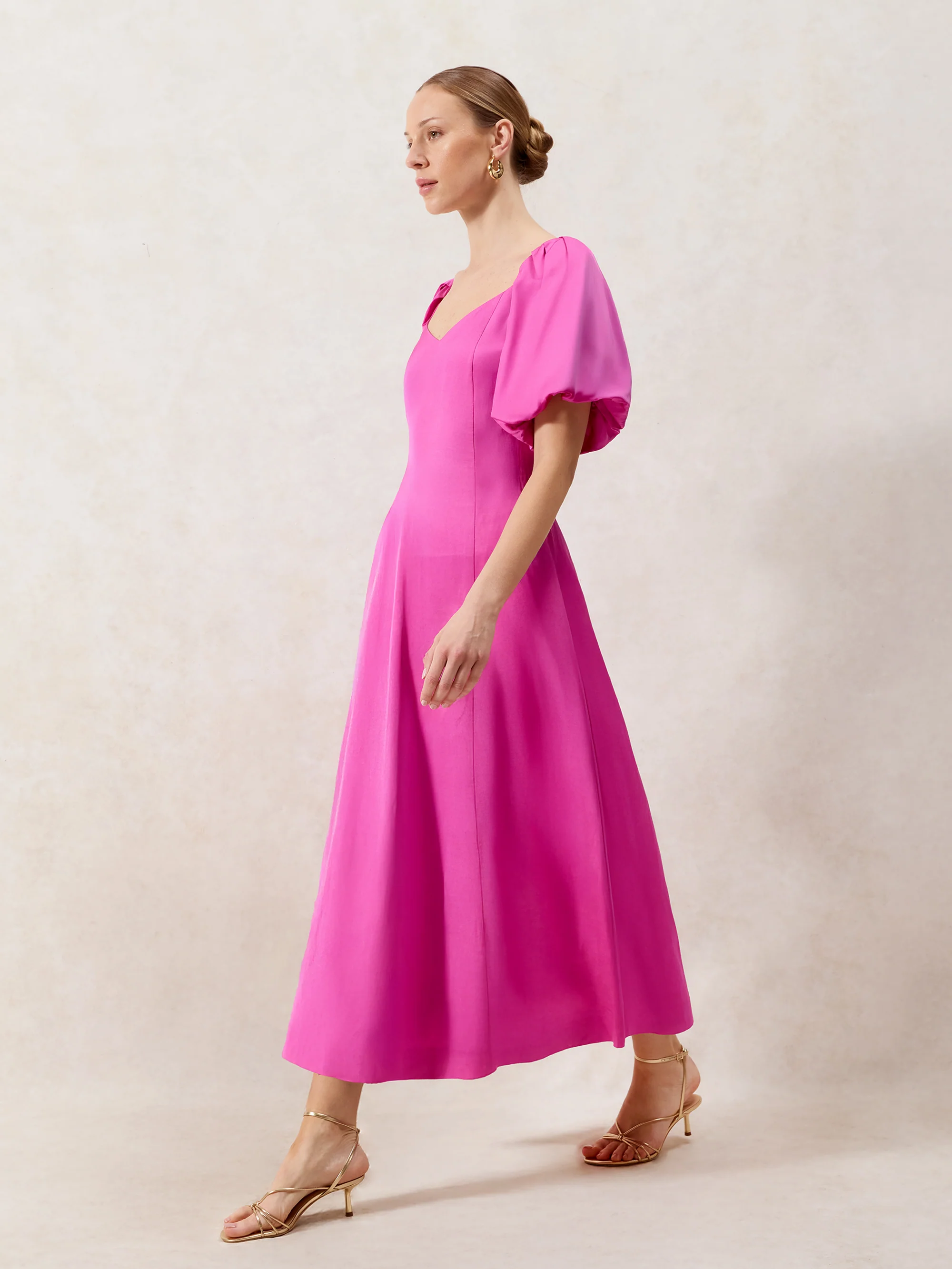Yasmin Pink Puff Sleeve Dress