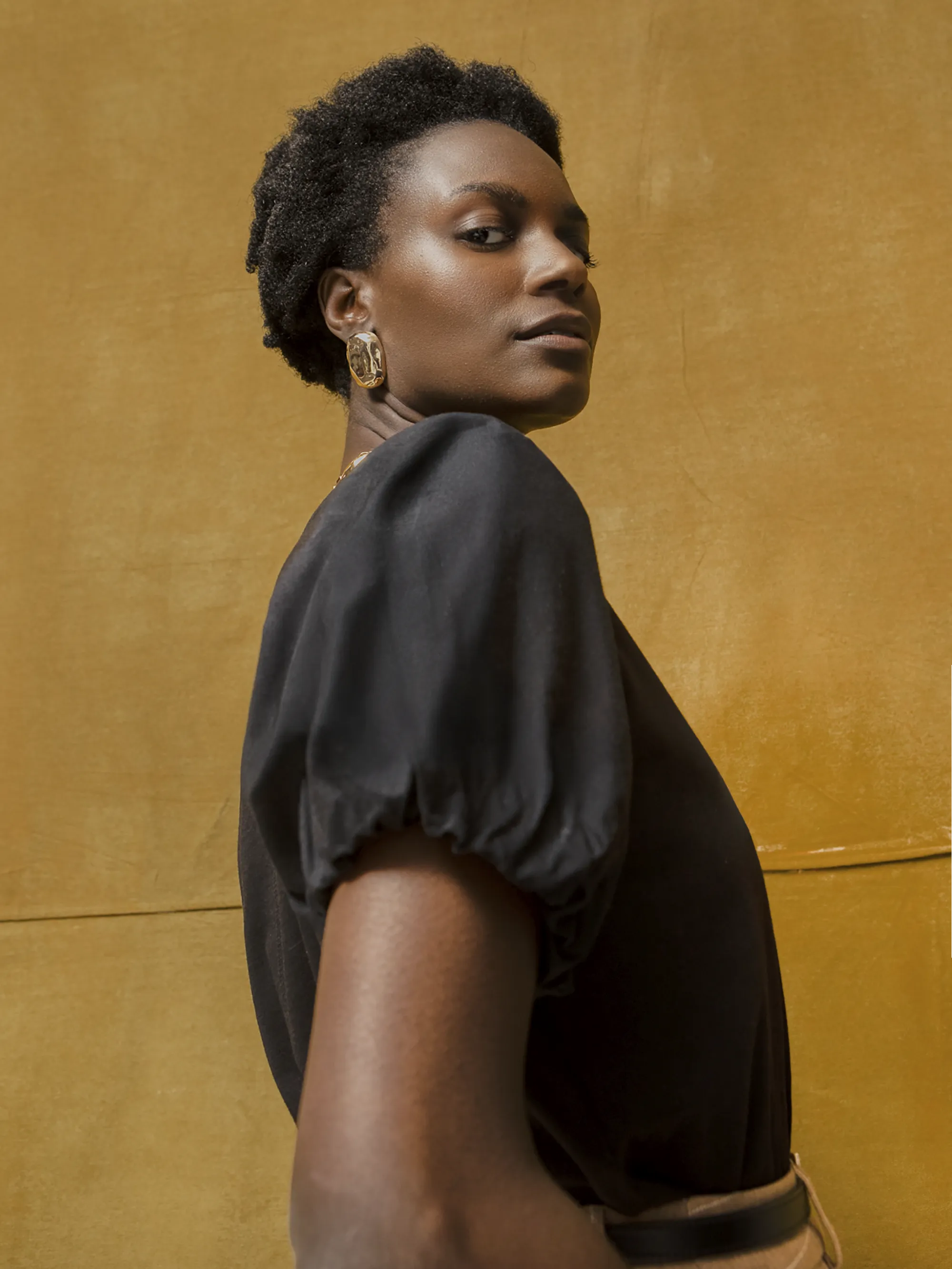 Black Pure Cotton Puff Sleeve T-Shirt