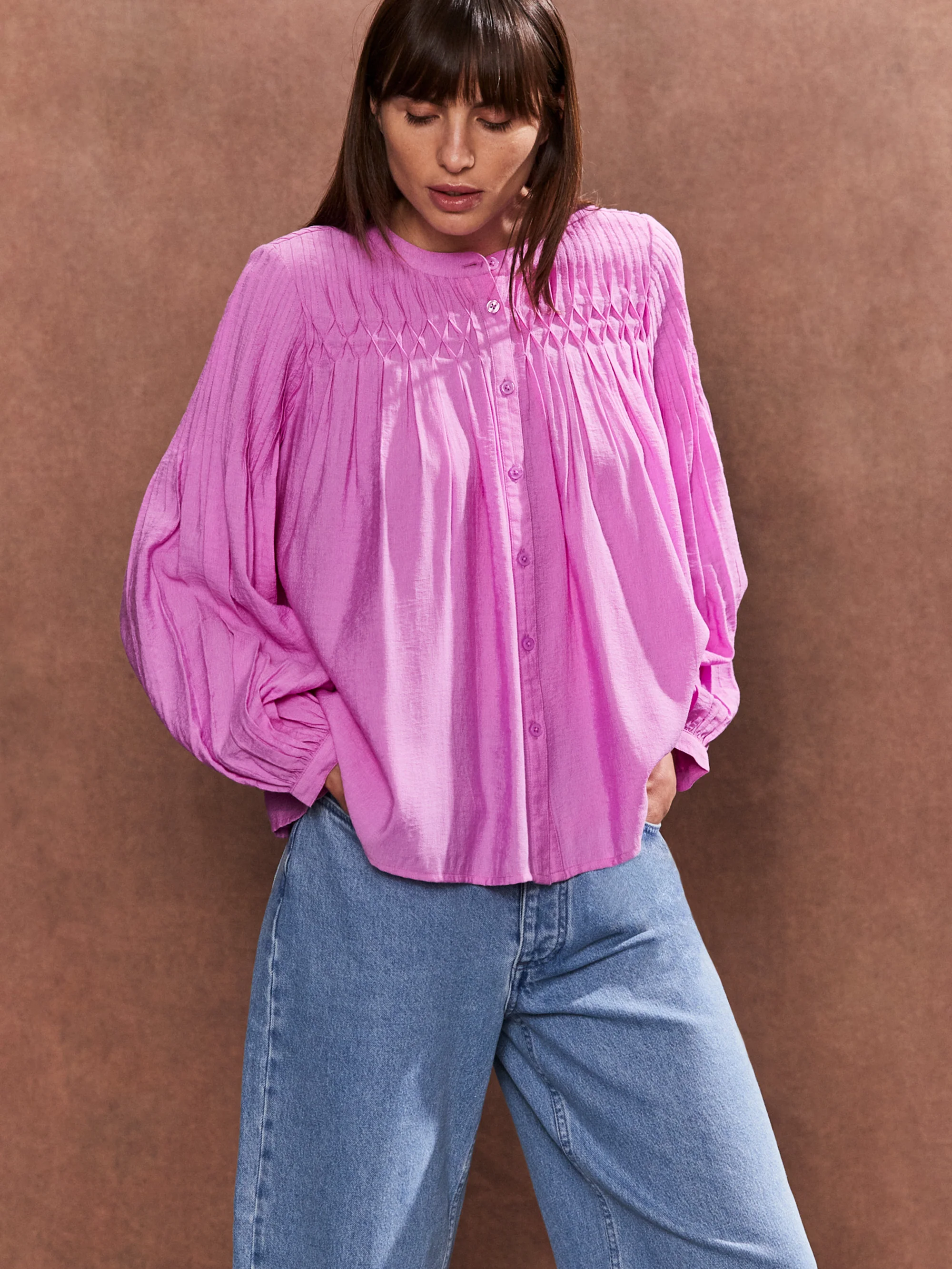 Pink Smocked Detail Blouse