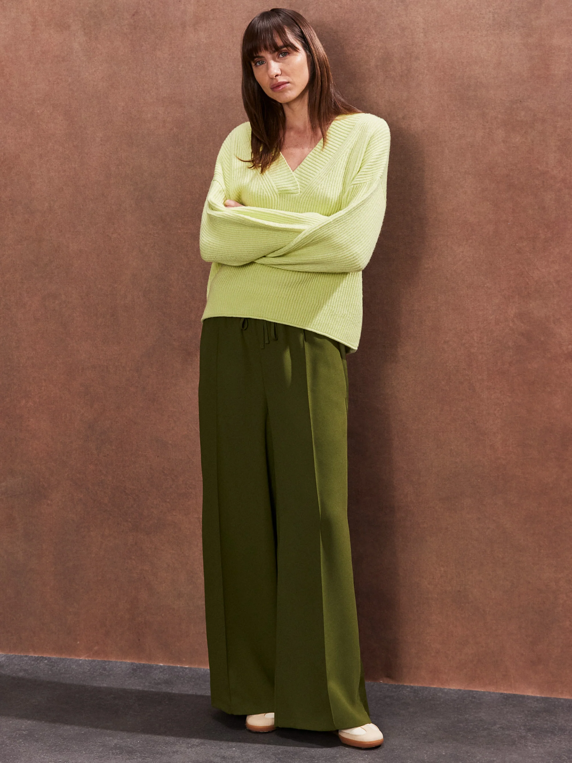 Petite Olive Satin Side Stripe Trousers
