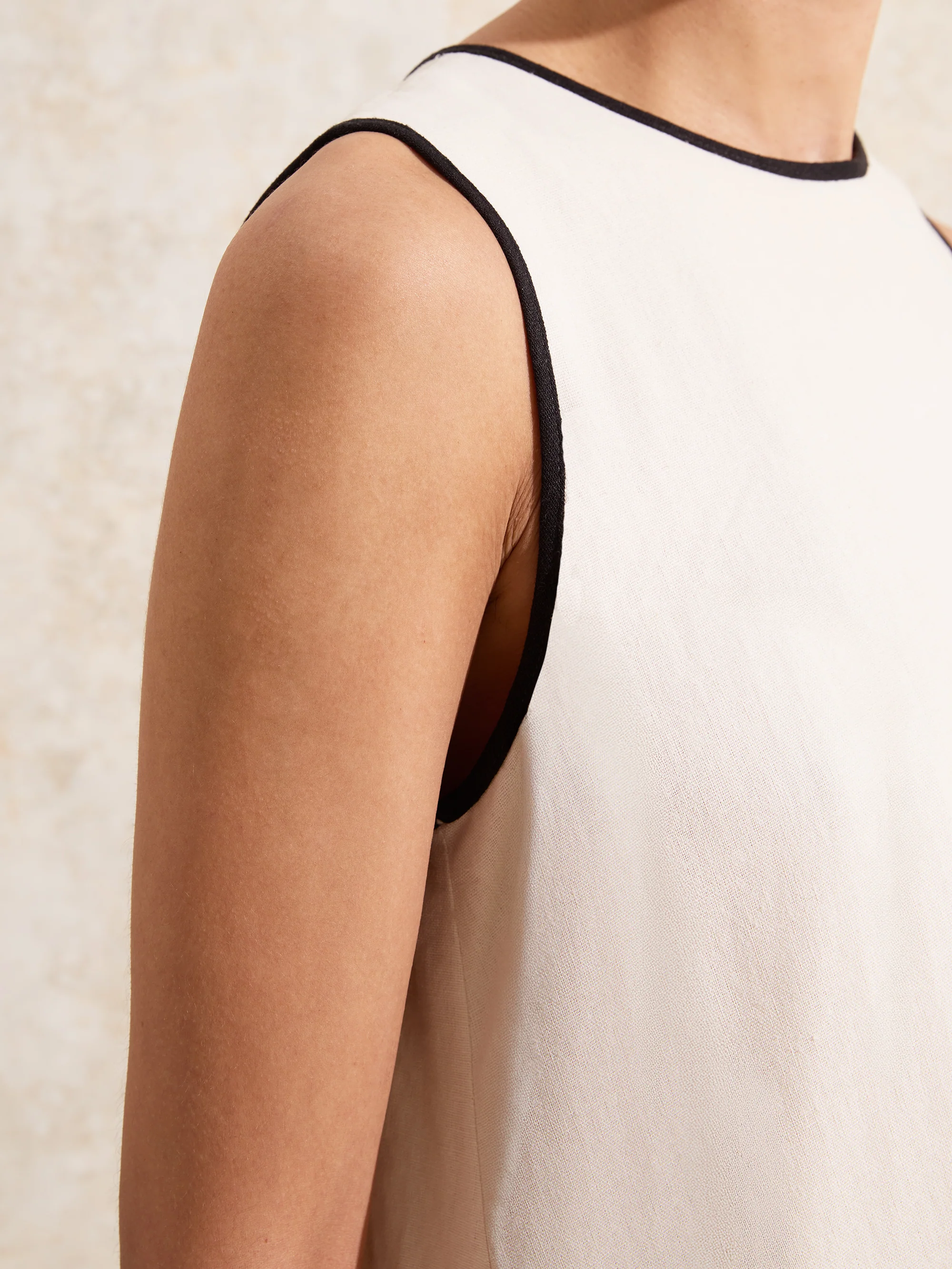 Petite Cream Linen Blend Piping Detail Short Dress